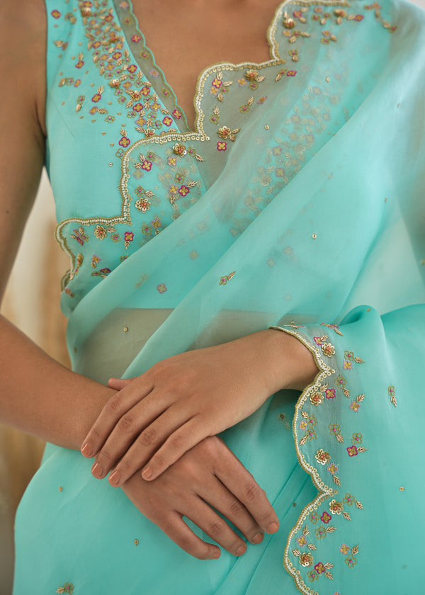 Nargis Saree Feeha Blouse - Aqua Blue