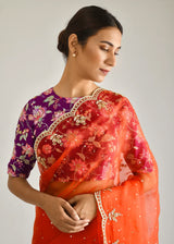 Vari Scallop Saree Blouse Set - Tangerine Orange