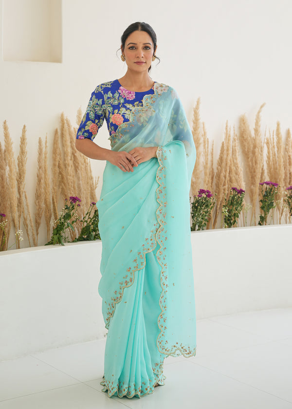 Nargis Saree Fiza Blouse - Aqua Blue