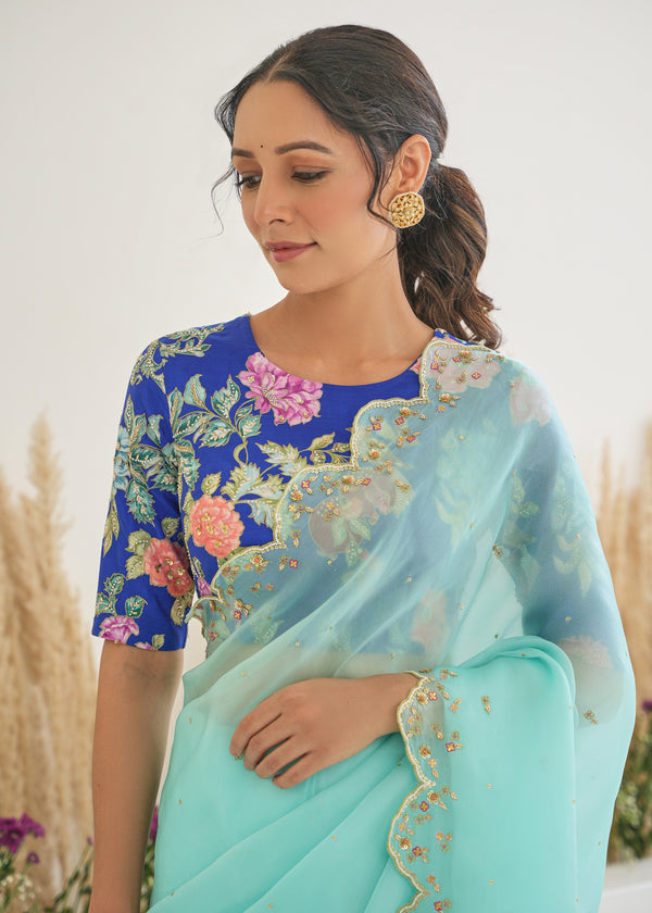 Nargis Saree Fiza Blouse - Aqua Blue