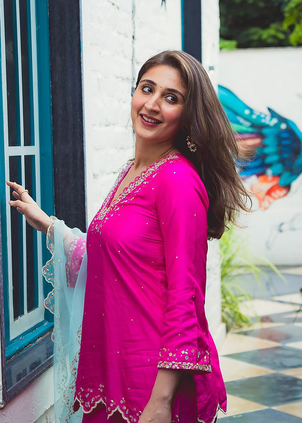 Dhvani Bhanushali in our Feeha Sharara Set - Fuchsia Pink