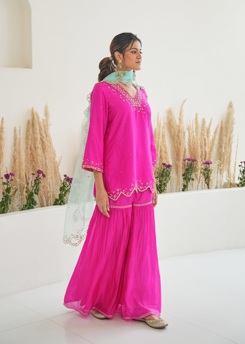 Dhvani Bhanushali in our Feeha Sharara Set - Fuchsia Pink