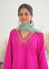 Dhvani Bhanushali in our Feeha Sharara Set - Fuchsia Pink