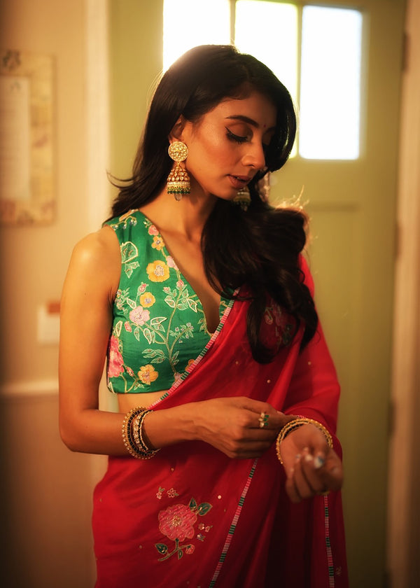Dolly Singh in our Ivy saree Seri Sleeveless Blouse - Red