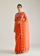 Vari Scallop Saree Blouse Set - Tangerine Orange