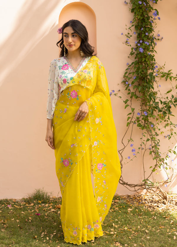 Avril Saree Maya Blouse Set - Mustard Yellow