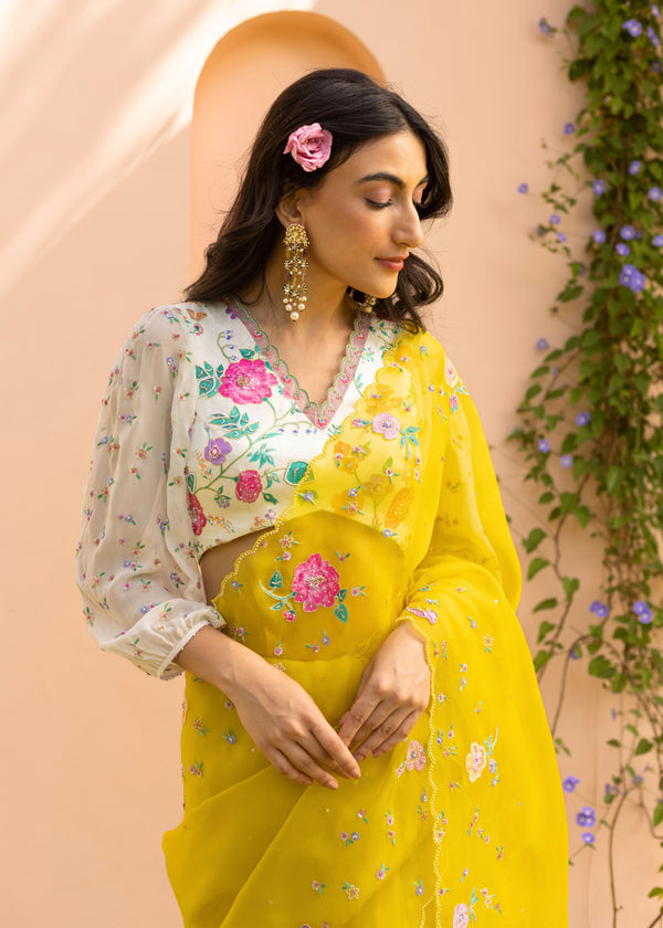 Avril Saree Maya Blouse Set - Mustard Yellow