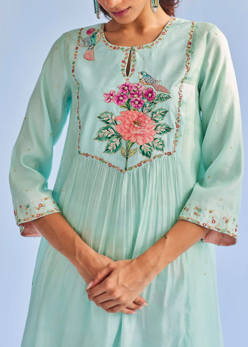 Jehan Gathered Kurta Set - Sage Green