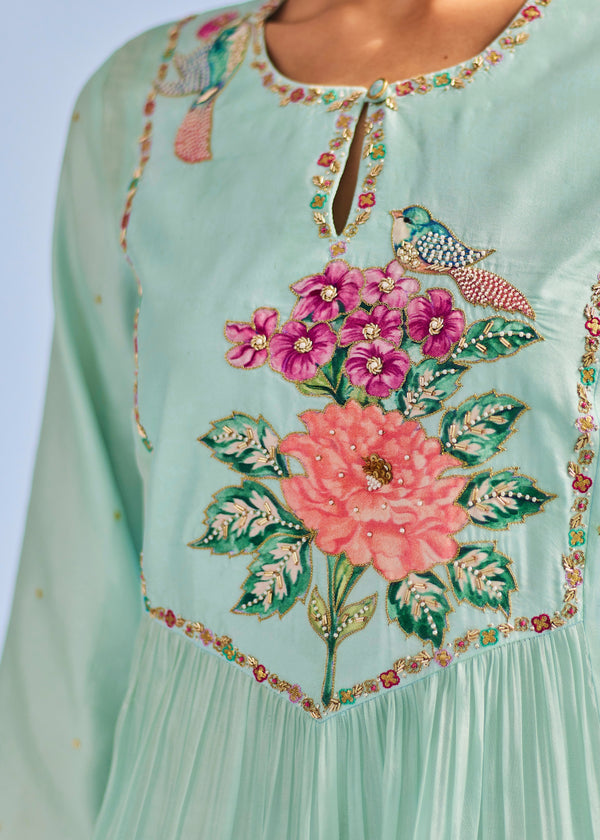 Jehan Gathered Kurta Set - Sage Green