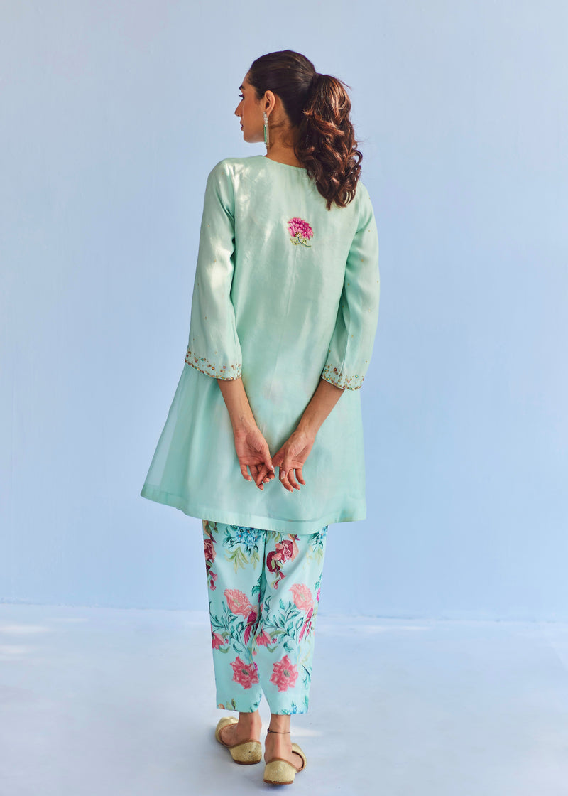 Jehan Gathered Kurta Set - Sage Green
