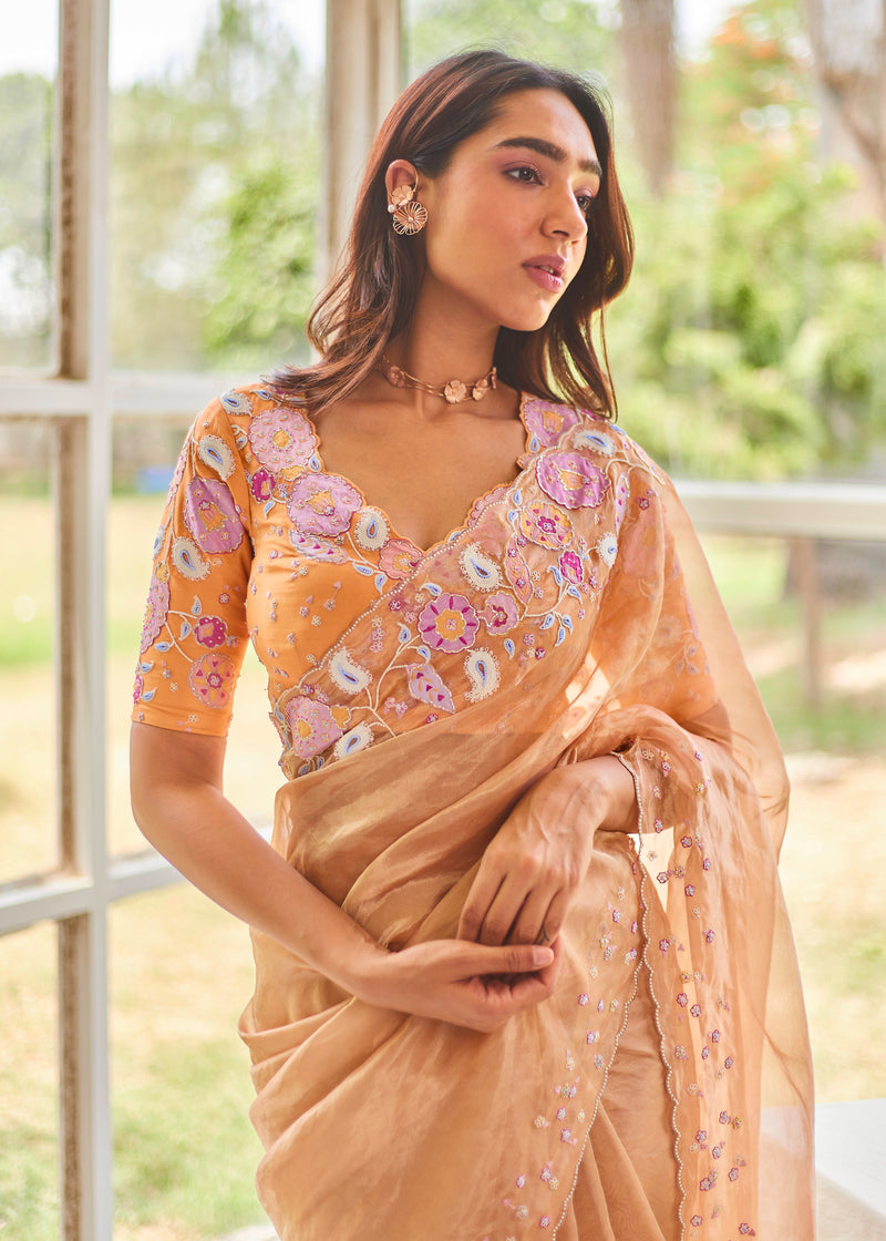 Priyamani in our Asra Saree Gisele Blouse Set - Peach Gold
