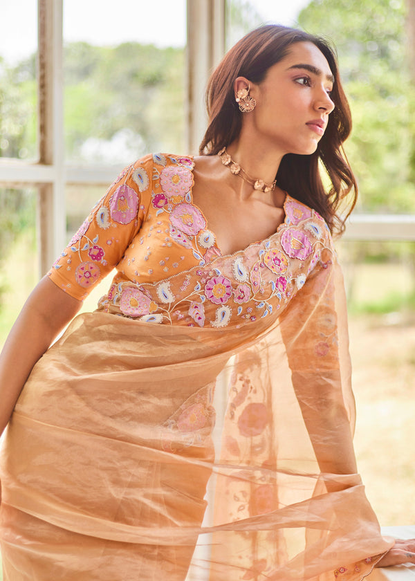 ASRA SAREE - PEACH GOLD