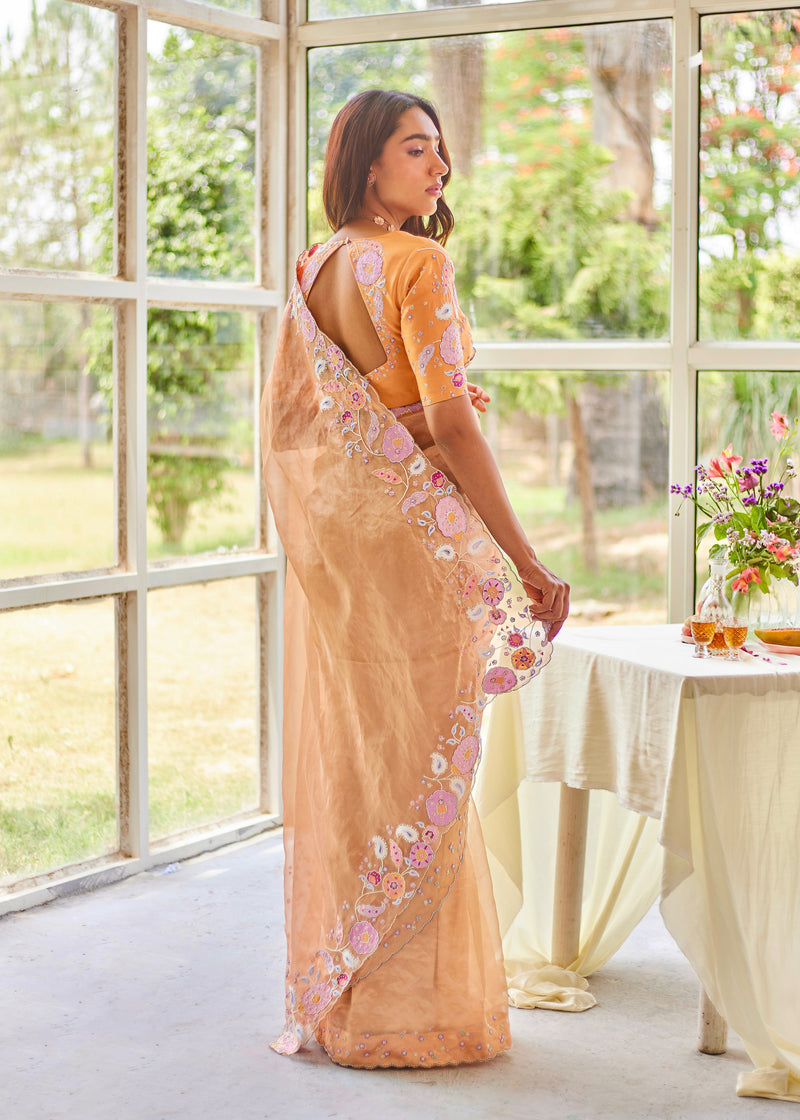 Priyamani in our Asra Saree Gisele Blouse Set - Peach Gold