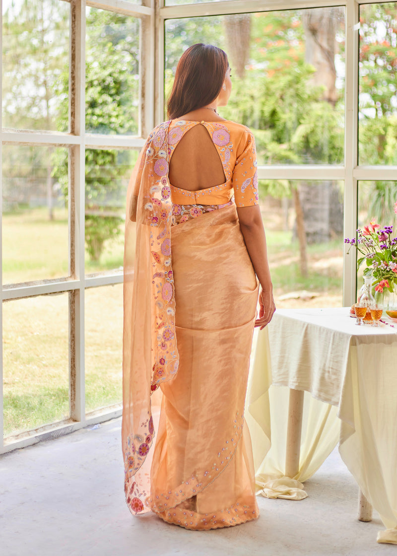 Priyamani in our Asra Saree Gisele Blouse Set - Peach Gold