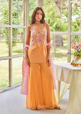 Urmi Daga in our Zyra Sharara Set - Tangerine Orange