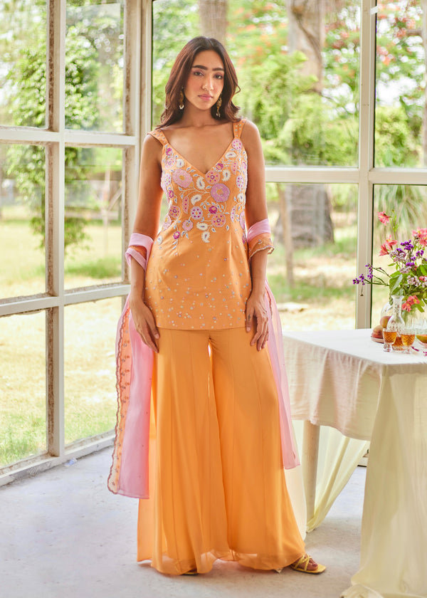 Urmi Daga in our Zyra Sharara Set - Tangerine Orange
