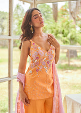 Urmi Daga in our Zyra Sharara Set - Tangerine Orange