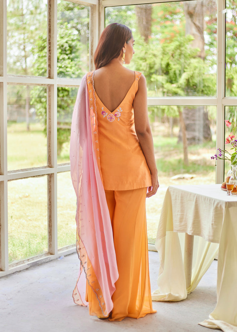 Urmi Daga in our Zyra Sharara Set - Tangerine Orange