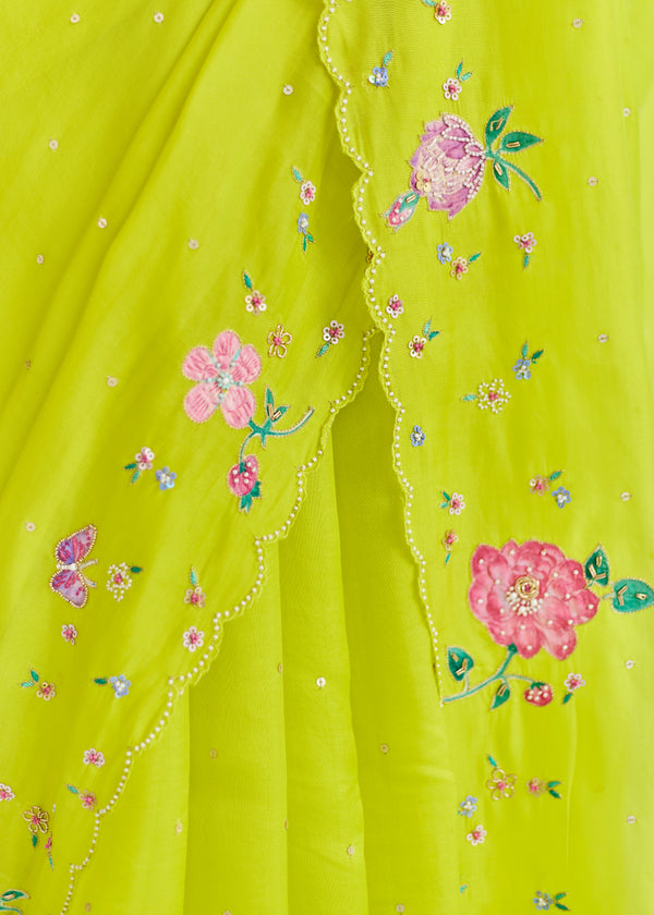 IVA SAREE - LIME YELLOW