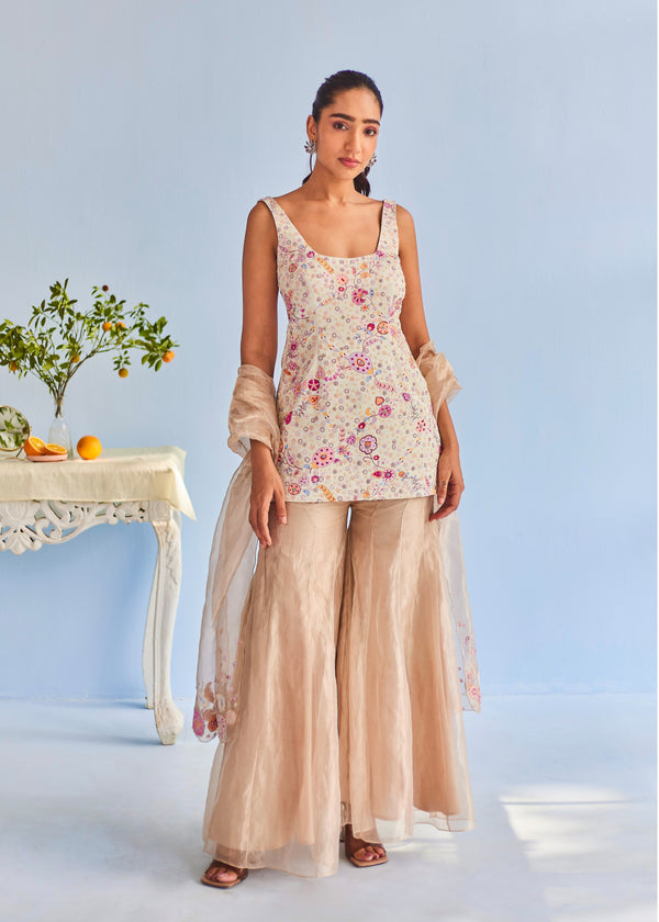 ADIRA SLEEVELESS SHARARA SET - OFF WHITE