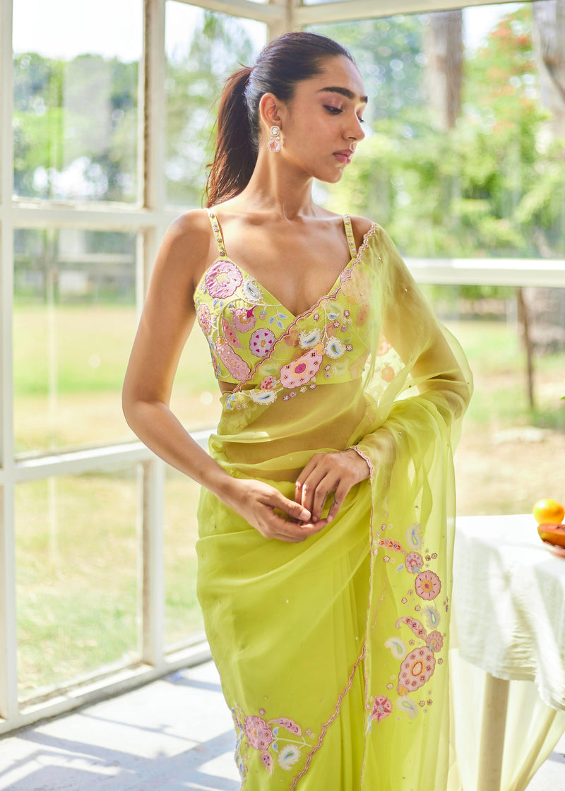 Roshni Chopra in our Tifni Saree Alice Blouse Set - Pear Green