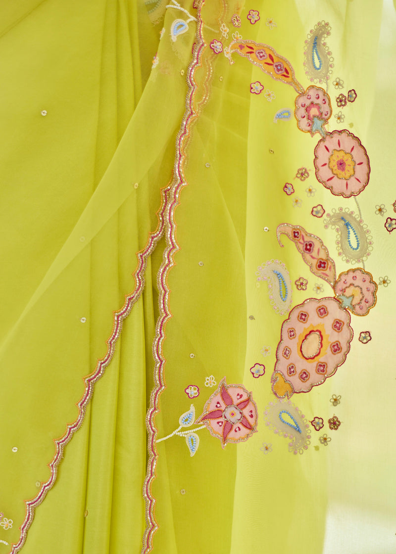 SAHIBA BRAR IN OUR TIFNI SAREE ALICE BLOUSE SET - PEAR GREEN