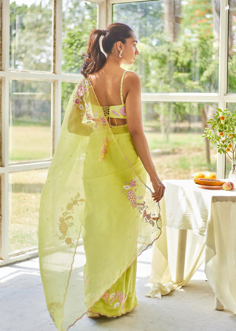 Roshni Chopra in our Tifni Saree Alice Blouse Set - Pear Green