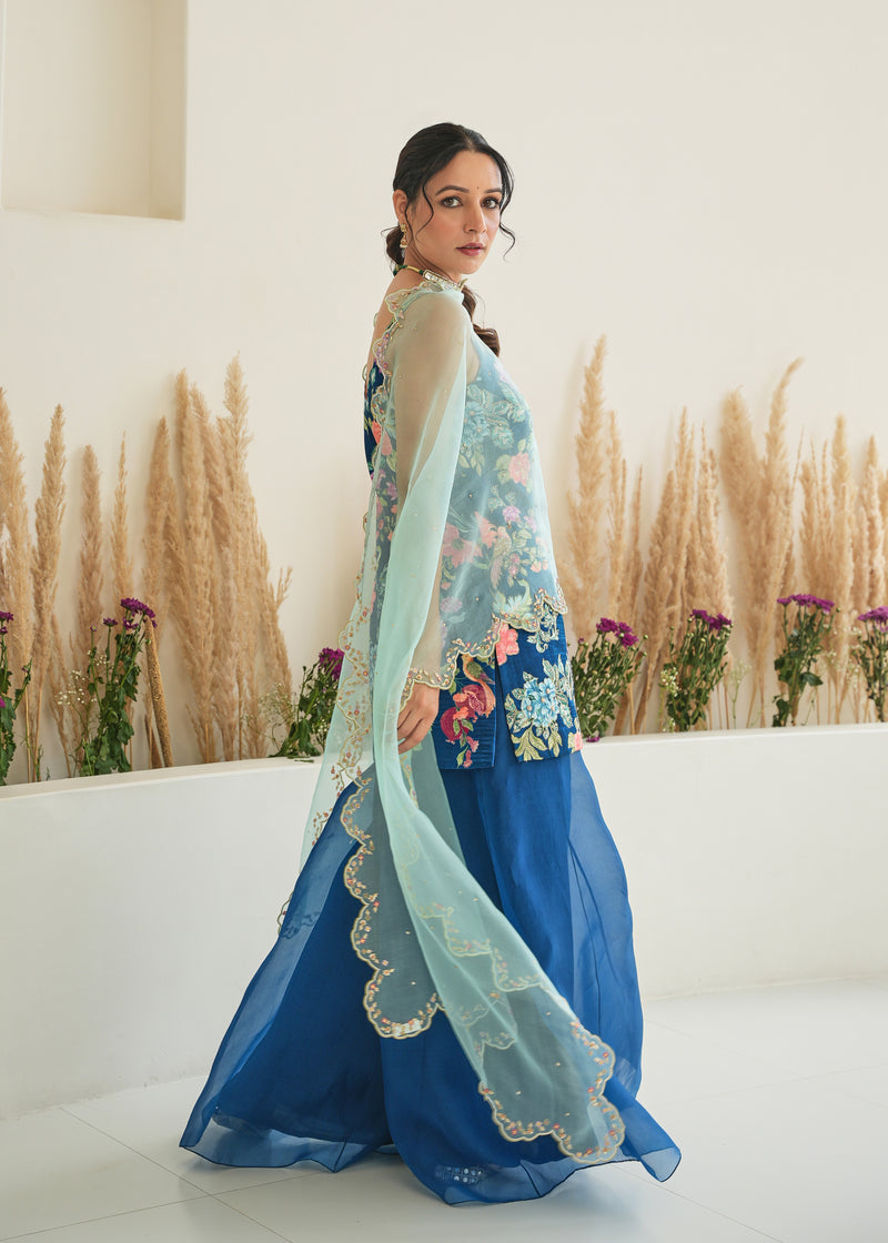 Fiza Sharara Set - Pebble Blue