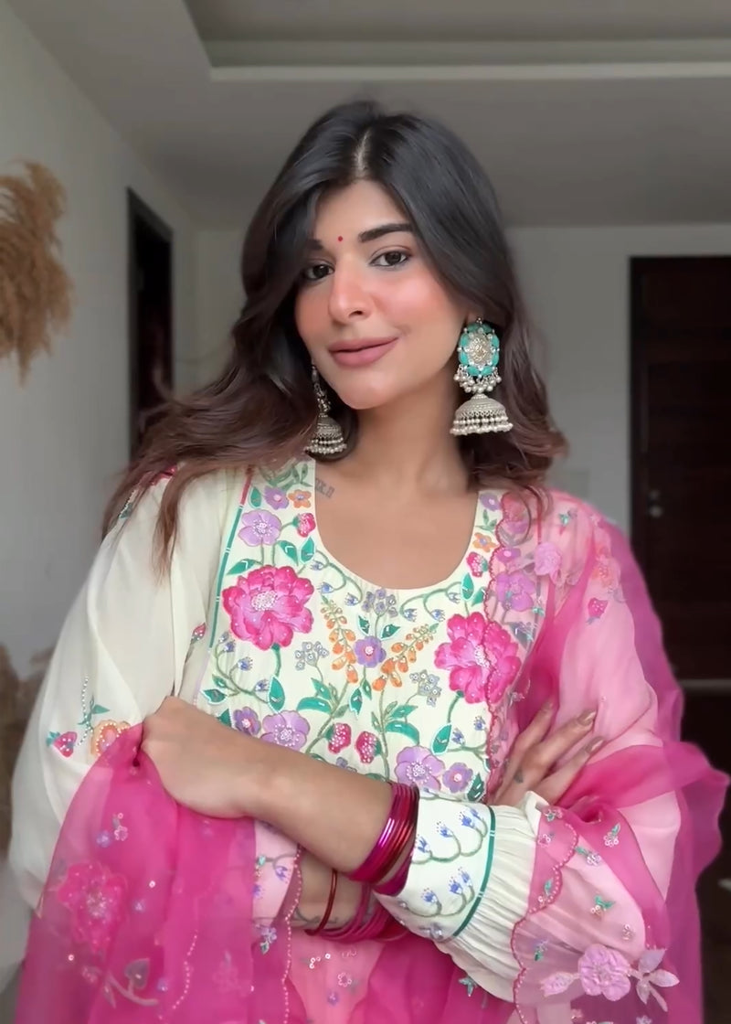 Deeksha Khurana in our Freya Panelled Crepe Kurta - Creme