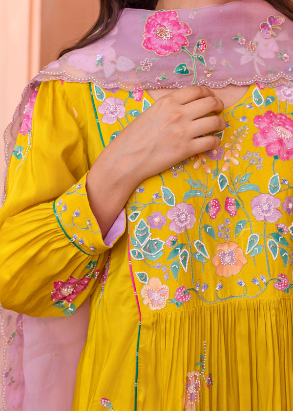 Freya Panelled Kurta Set - Mustard Yellow