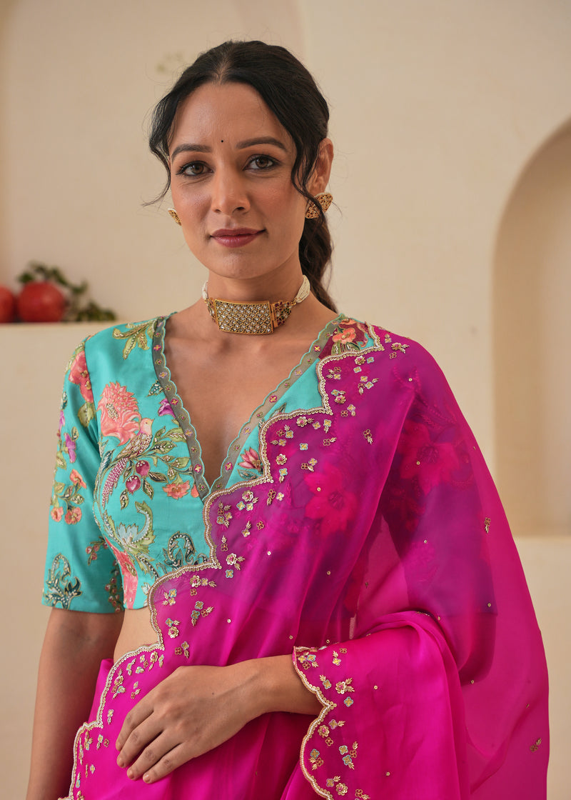 Niharika Konidela in our Nargis saree Fiza Blouse - Fuchsia Pink
