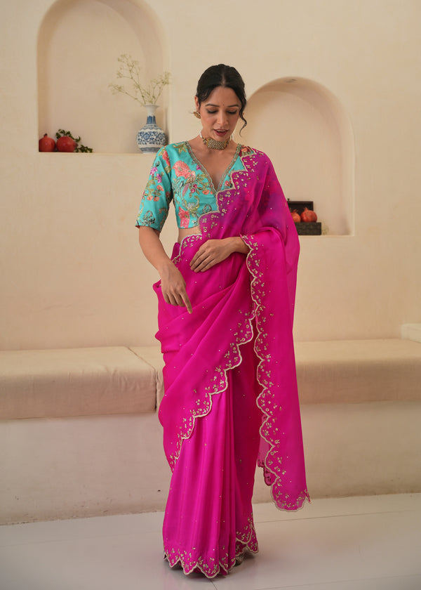 Niharika Konidela in our Nargis saree Fiza Blouse - Fuchsia Pink