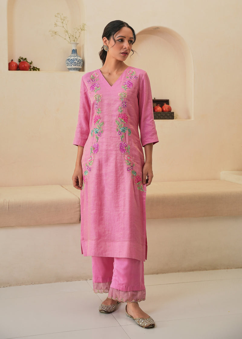 Rehaab Tissue Kurta Set - Pink