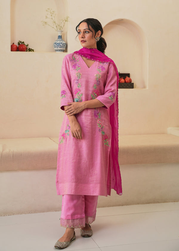 Rehaab Tissue Kurta Set - Pink