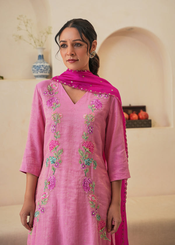 Rehaab Tissue Kurta Set - Pink