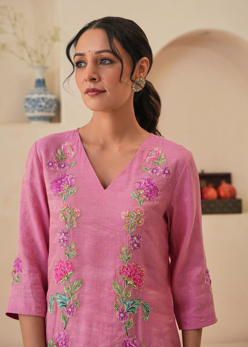 Rehaab Tissue Kurta Set - Pink