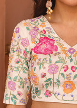 Ivy Saree Blouse Set - Cream