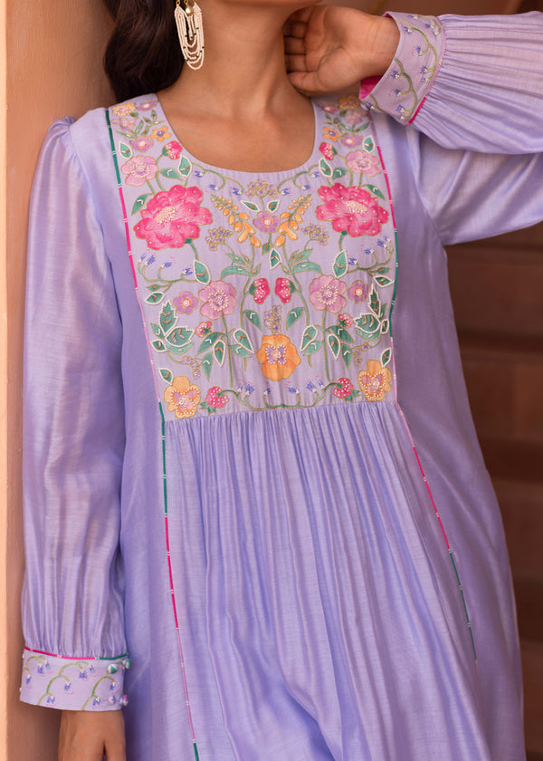 Freya Panelled Kurta Set - Powder Blue