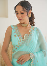 Priyamani in our Nargis Saree Feeha Blouse - Aqua Blue