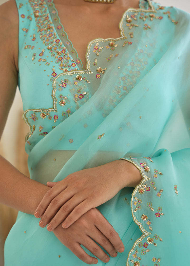Priyamani in our Nargis Saree Feeha Blouse - Aqua Blue