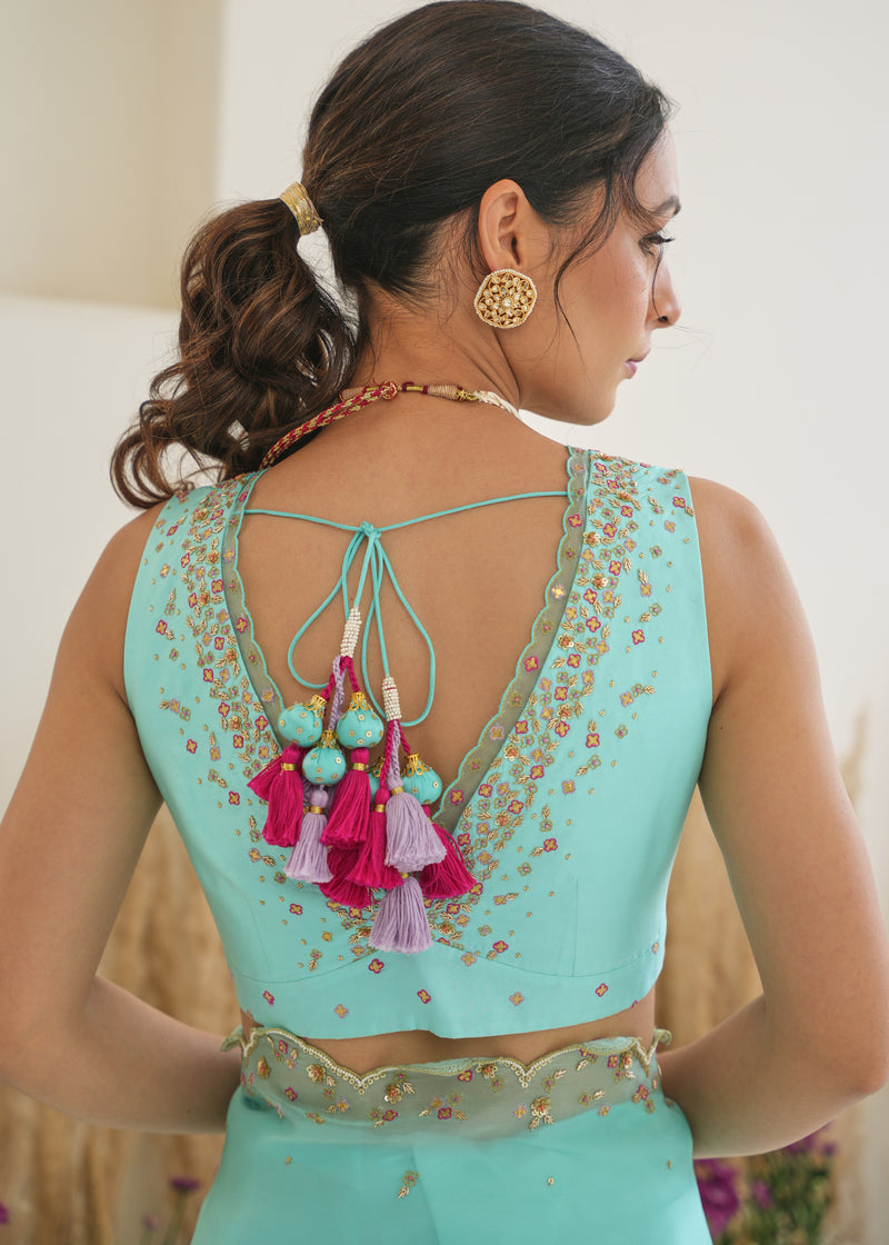 Priyamani in our Nargis Saree Feeha Blouse - Aqua Blue