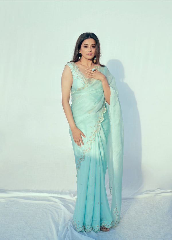Priyamani in our Nargis Saree Feeha Blouse - Aqua Blue