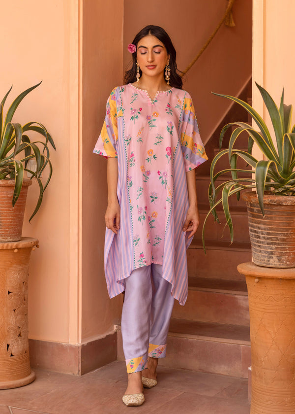 Iris Short Kaftan Set - Powder Blue - Soft Pink