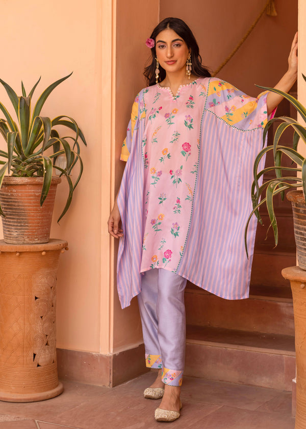 Iris Short Kaftan Set - Powder Blue - Soft Pink