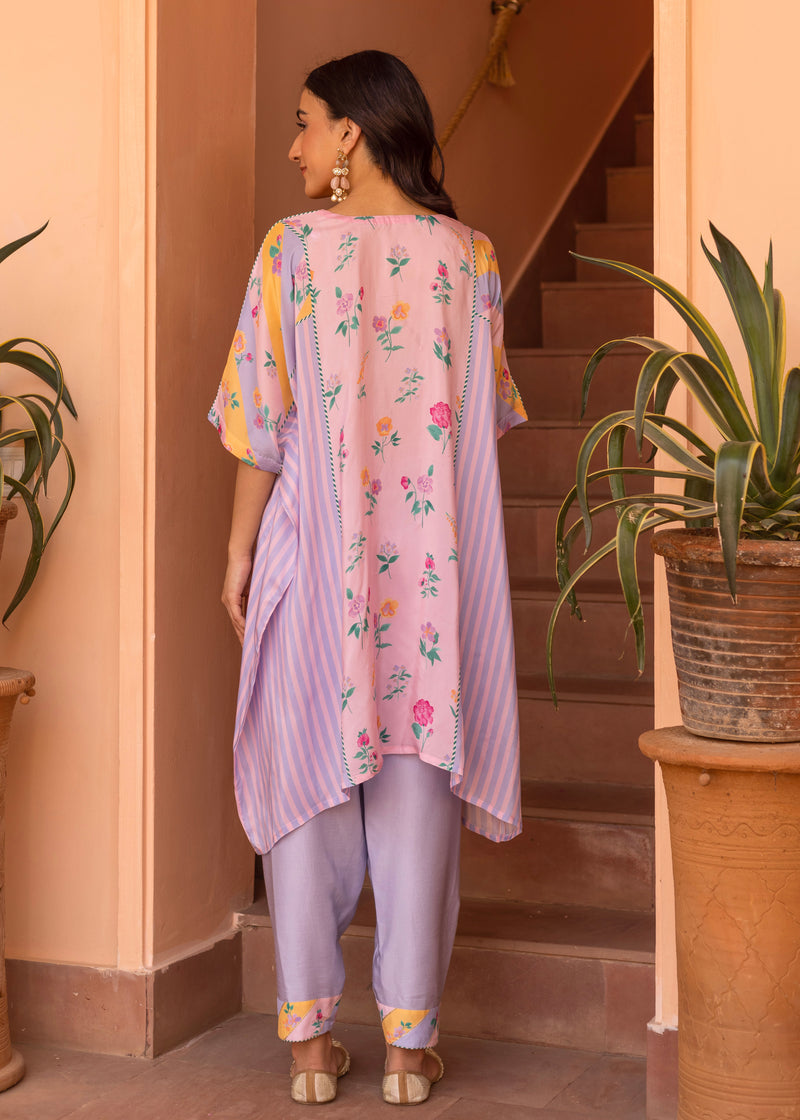 Iris Short Kaftan Set - Powder Blue - Soft Pink