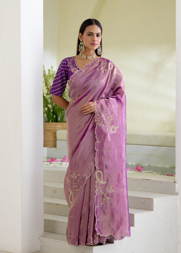 IDIKA TISSUE SAREE NAIN BLOUSE-PURPLE
