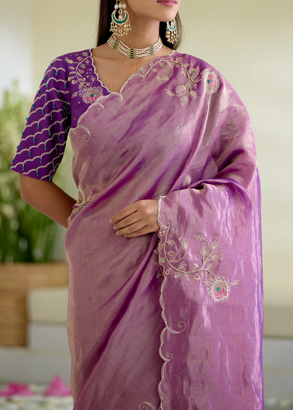IDIKA TISSUE SAREE NAIN BLOUSE-PURPLE