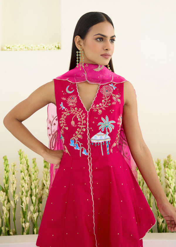 SORIN PEPLUM KURTA SET-VERMILION RED- WITH NEDA DUPATTA