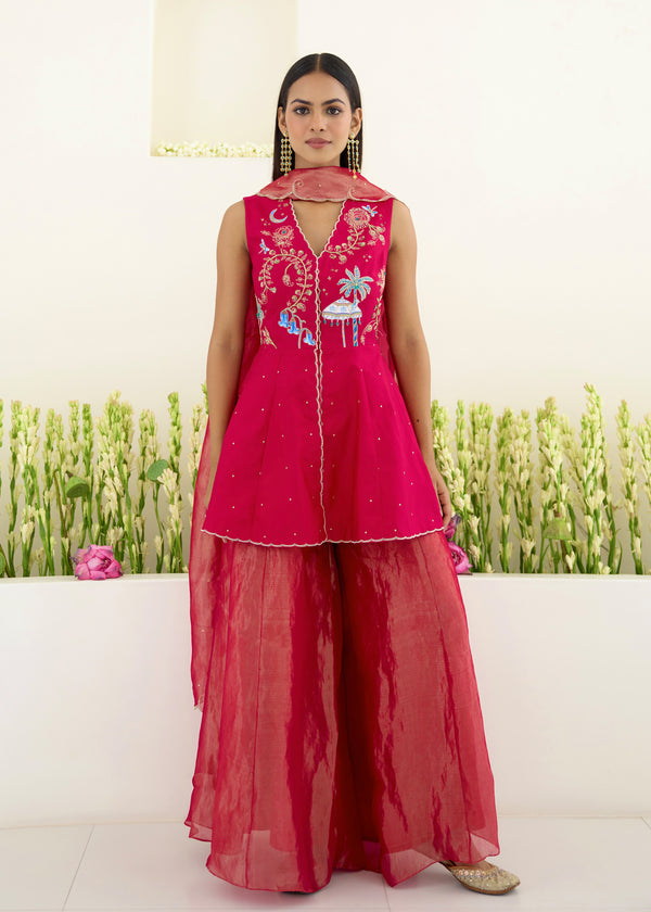SORIN PEPLUM SHARARA SET-VERMILION RED