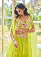 AMARIS CAPE LEHENGA SET - LIME GREEN